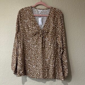 Tan and White Leopard Print Blouse